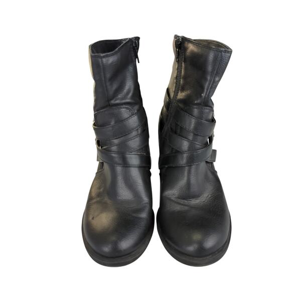 Bass Gilly Black Faux Leather Ankle Booties Double Buckle Block Heel Women's 8.5 - Picture 3 of 8